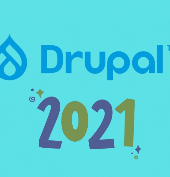drop icon on top to show drupal 9 logo and 2021 written below it