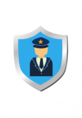 security officer icon in a blue batch on a white background