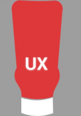 Ketchup bottle with UX written on it.