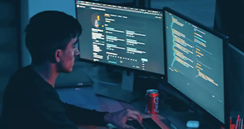 man looking at the computer screen